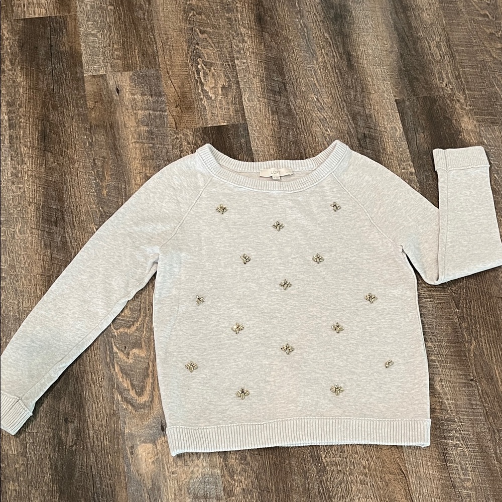LOFT Heather Gray Sweater with Crystal Accents